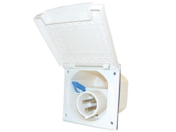 16A Inlet Flush Mounted - White (Smooth Lid)