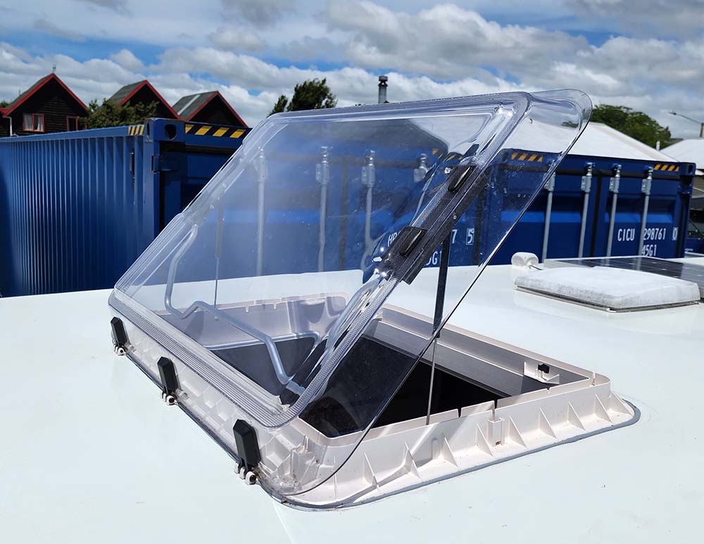 Roof vent on top of caravan parked at Smile Caravans location in Hawkes Bay