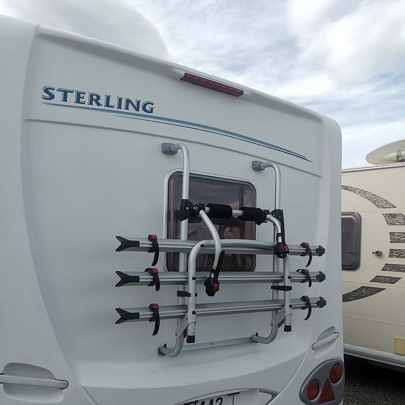 Bike racks installed on back of caravan in Hawkes Bay on site at Smile Caravans shop