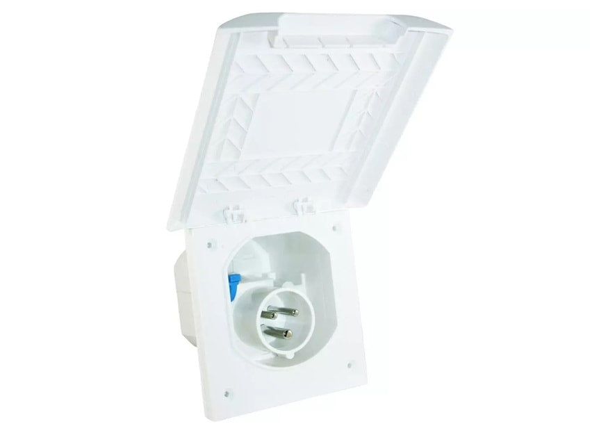 16A Inlet Flush Mounted - White (Large Lid)