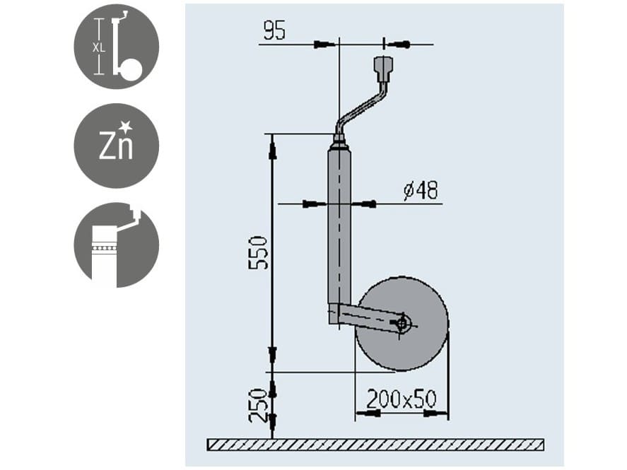 ALKO Jockey Wheel Plus Steel Rim 200x50mm 48mm Shaft 300kg