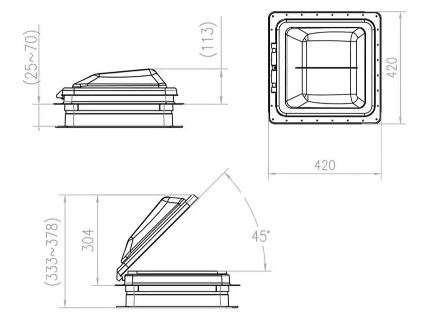 Coast RV Skylight/Roof Wind up Vent 14"x14" - White