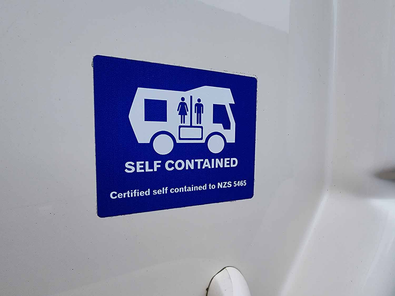 Self contained certification sticker for NZ caravans RV and motorhomes