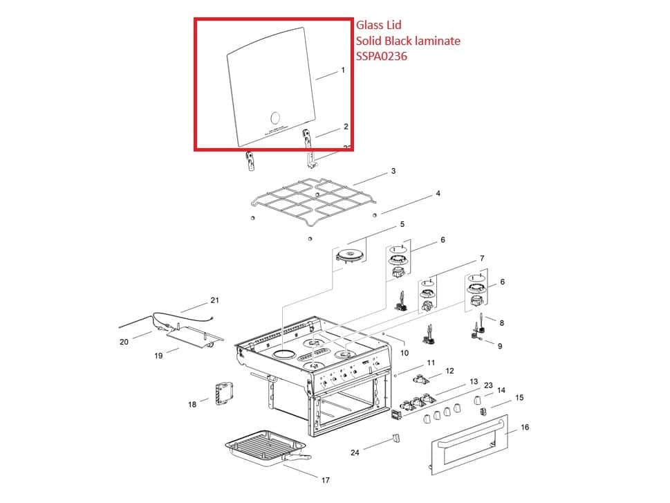 Thetford replacement Laminate Glass Lid Solid Black for Mini Grill